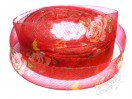 Органза з трояндами, 2,5 см, ЧЕРВОНА
